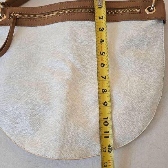 Sondra Roberts Squared Womens Vegan Leather Hobo Shoulder Bag White Tan OS - Picture 6 of 11